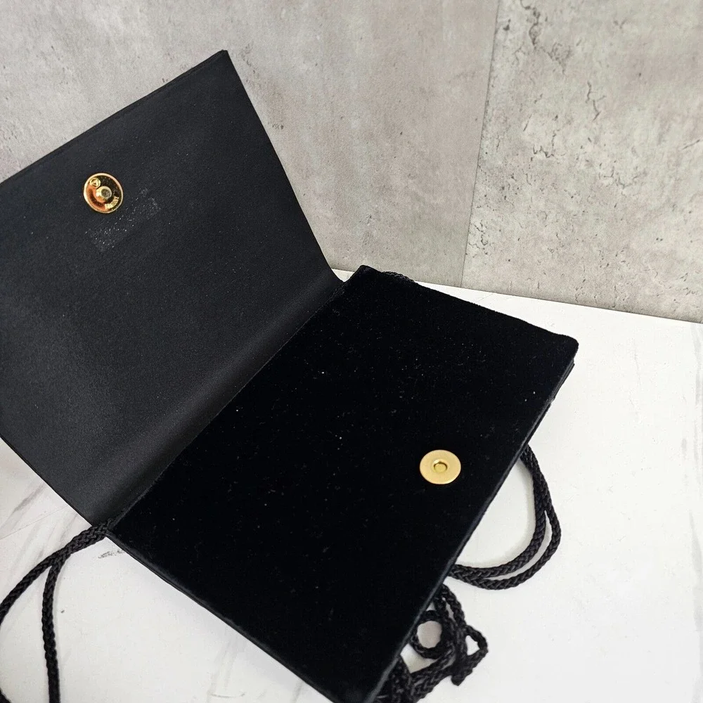 Vintage 90s Carolyne Barton Black Velvet Evening Bag Colorful Beaded Trim‎ Rope